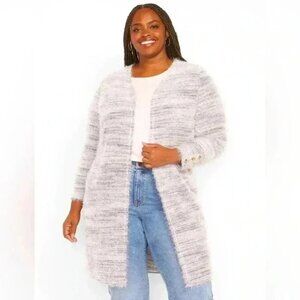 Lane Bryant White/Gray Marled Eyelash Duster Cardigan Sweater, Size 22/24